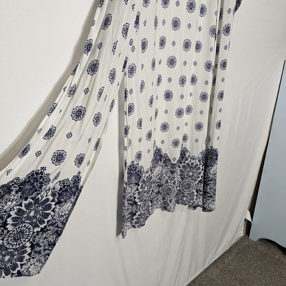 WOMEN'S "Kori America" White & Blue Maxi, 3/4 Sleeved Kaftan; Rayon; Size L - Picture 4 of 6